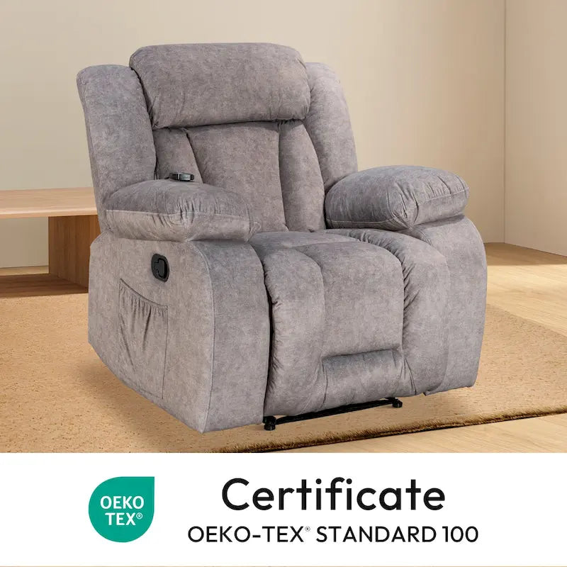 Upholstered Wall-Hugger Recliner with Massage, Heat and Soft Padded Arms