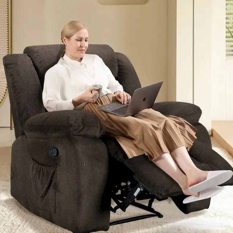 Upholstered Wall-Hugger Recliner with Massage, Heat and Soft Padded Arms