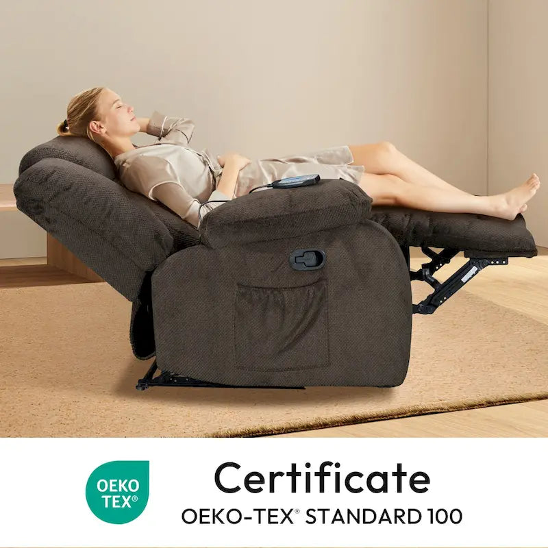 Upholstered Wall-Hugger Recliner with Massage, Heat and Soft Padded Arms