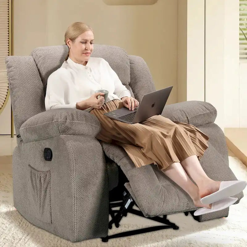 Upholstered Wall-Hugger Recliner with Massage, Heat and Soft Padded Arms