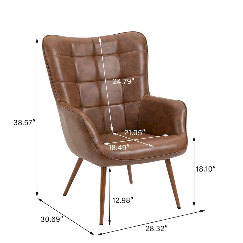 Modern Grid-Tufted Wingback Accent Chairs with Metal Legs