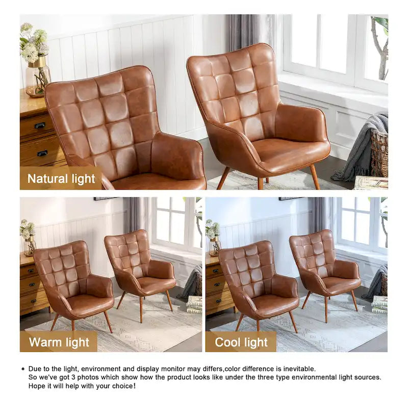 Modern Grid-Tufted Wingback Accent Chairs with Metal Legs
