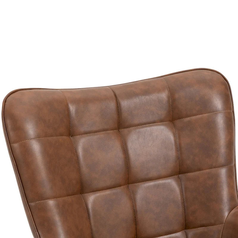 Modern Grid-Tufted Wingback Accent Chairs with Metal Legs