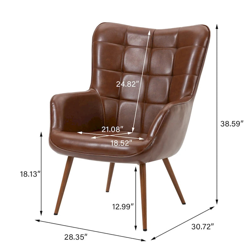 Modern Grid-Tufted Wingback Accent Chairs with Metal Legs