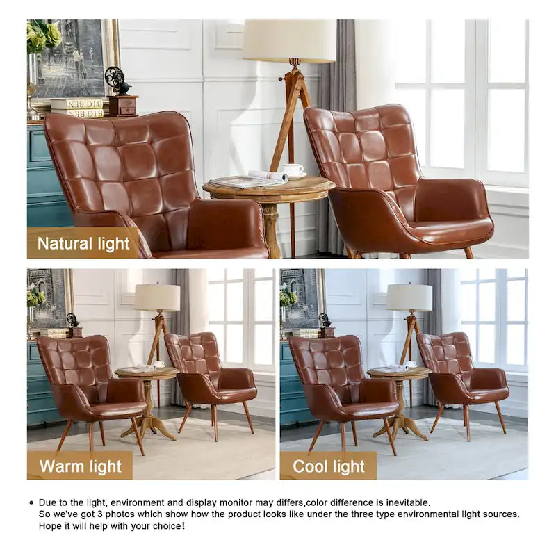Modern Grid-Tufted Wingback Accent Chairs with Metal Legs