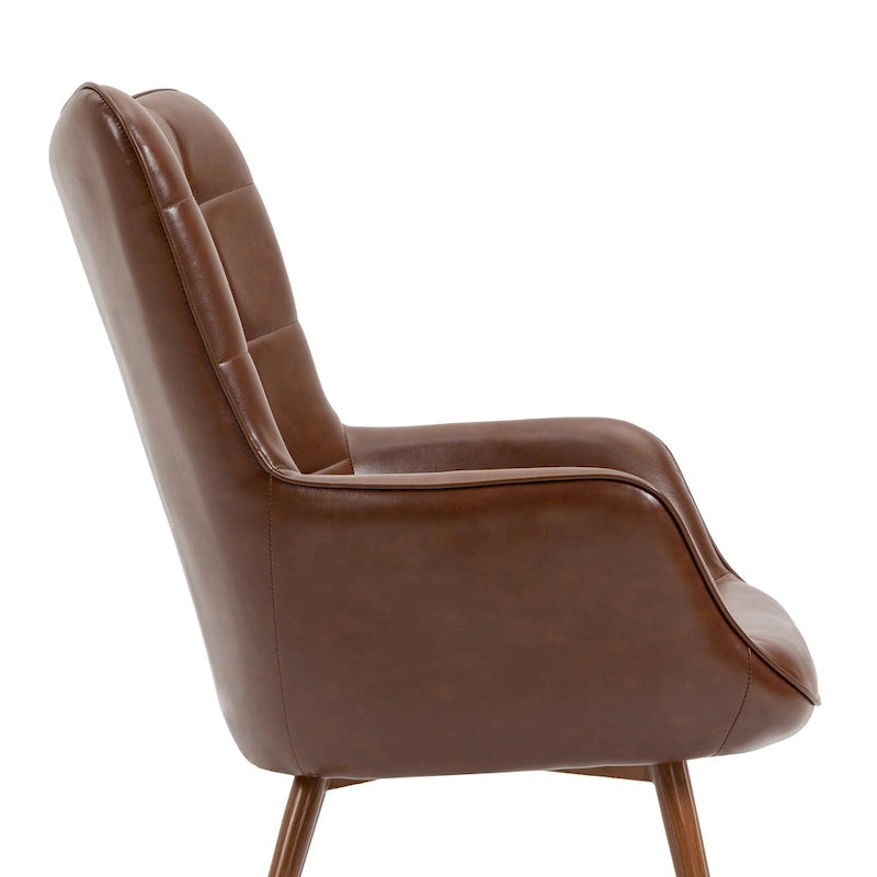 Modern Grid-Tufted Wingback Accent Chairs with Metal Legs