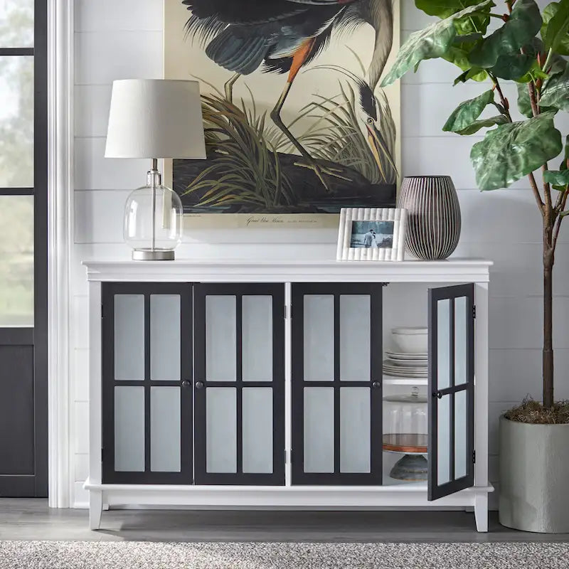 Frosted Glass Buffet Cabinet with Four Doors and Adjustable Shelves