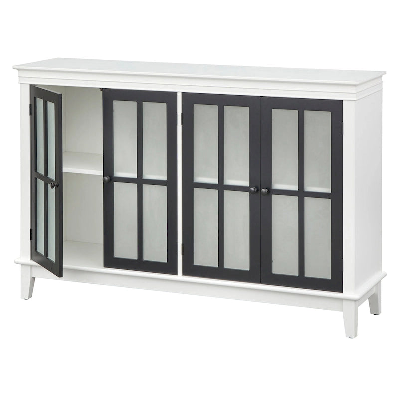 Frosted Glass Buffet Cabinet with Four Doors and Adjustable Shelves