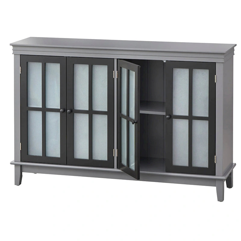 Frosted Glass Buffet Cabinet with Four Doors and Adjustable Shelves