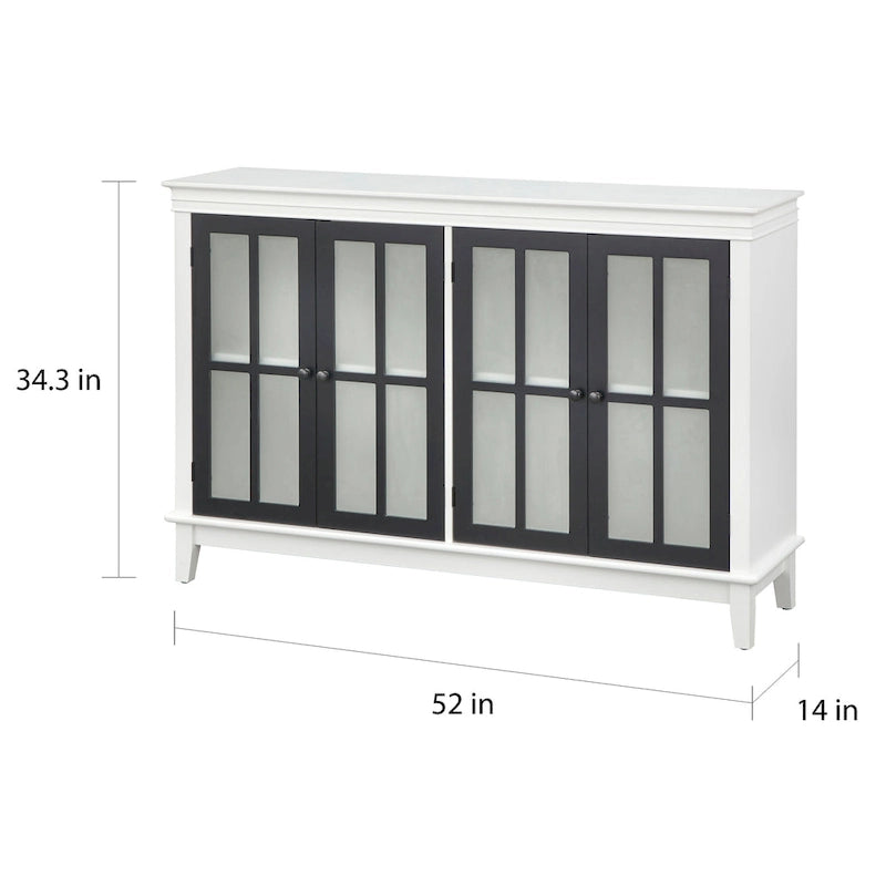 Frosted Glass Buffet Cabinet with Four Doors and Adjustable Shelves