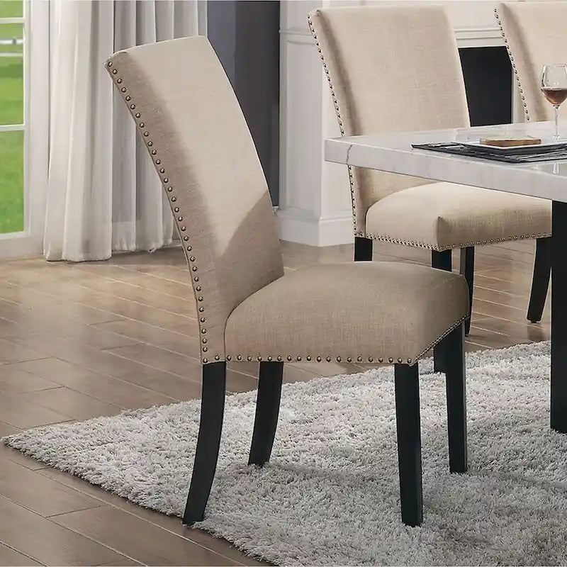 Modern Upholstered Dining Side Chairs with Nailhead Trim and Flared Backs