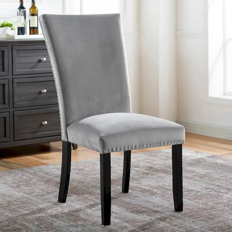 Modern Upholstered Dining Side Chairs with Nailhead Trim and Flared Backs
