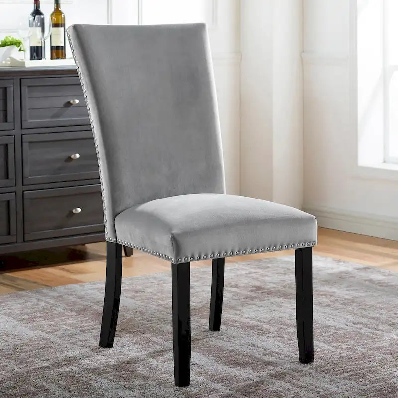 Modern Upholstered Dining Side Chairs with Nailhead Trim and Flared Backs
