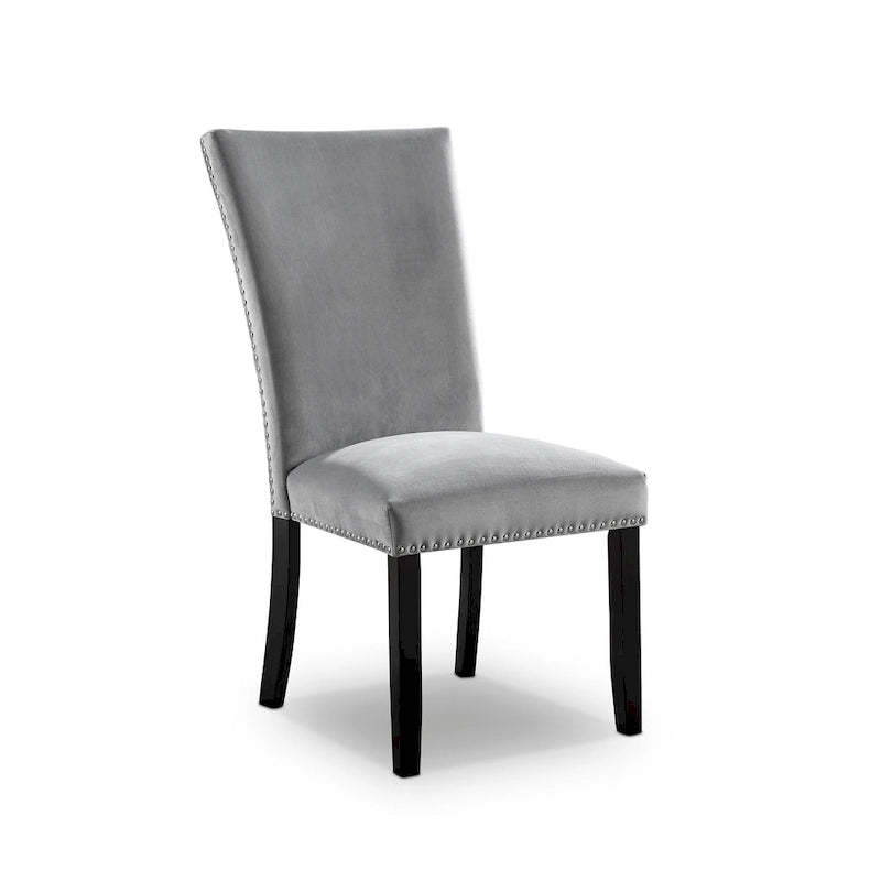 Modern Upholstered Dining Side Chairs with Nailhead Trim and Flared Backs