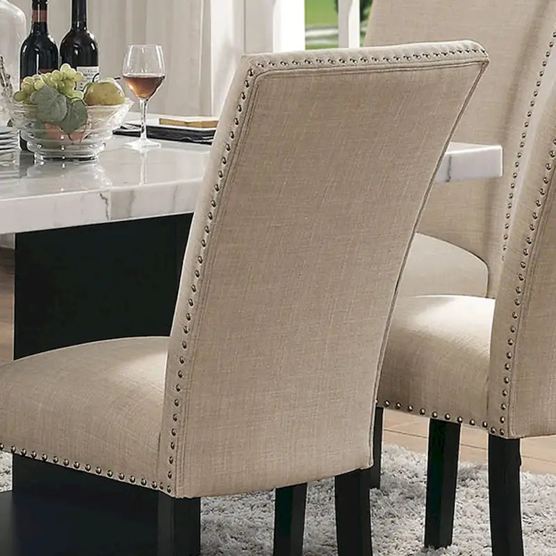 Modern Upholstered Dining Side Chairs with Nailhead Trim and Flared Backs