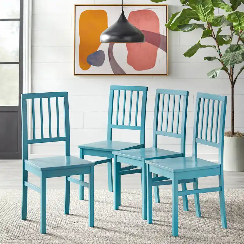 Traditional Rubberwood Dining Chair with Scooped Seat and Slatted Back