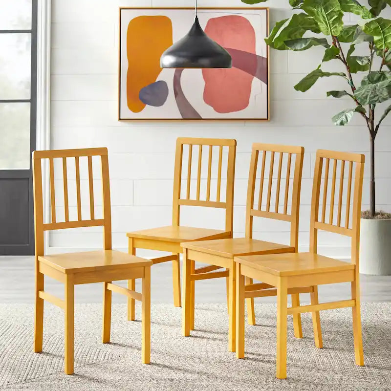 Traditional Rubberwood Dining Chair with Scooped Seat and Slatted Back