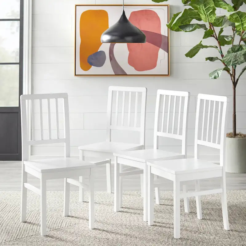 Traditional Rubberwood Dining Chair with Scooped Seat and Slatted Back
