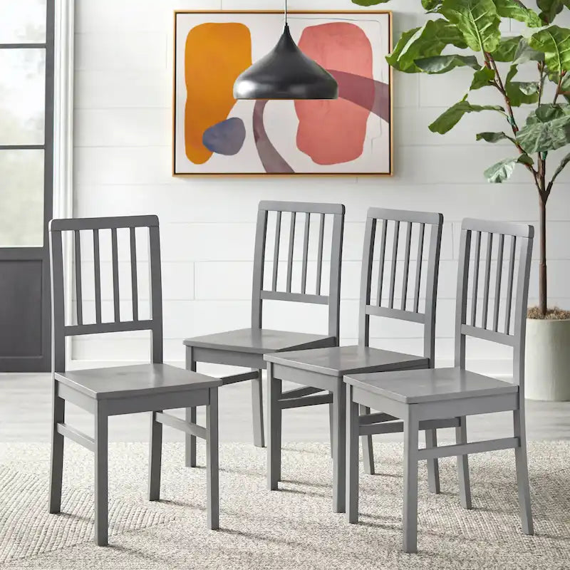 Traditional Rubberwood Dining Chair with Scooped Seat and Slatted Back