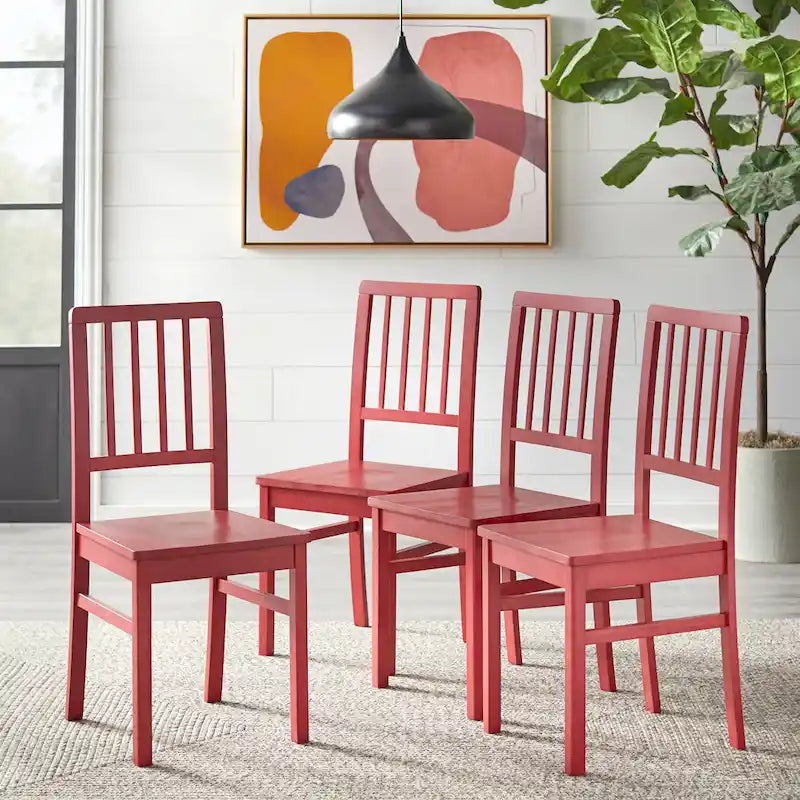 Traditional Rubberwood Dining Chair with Scooped Seat and Slatted Back