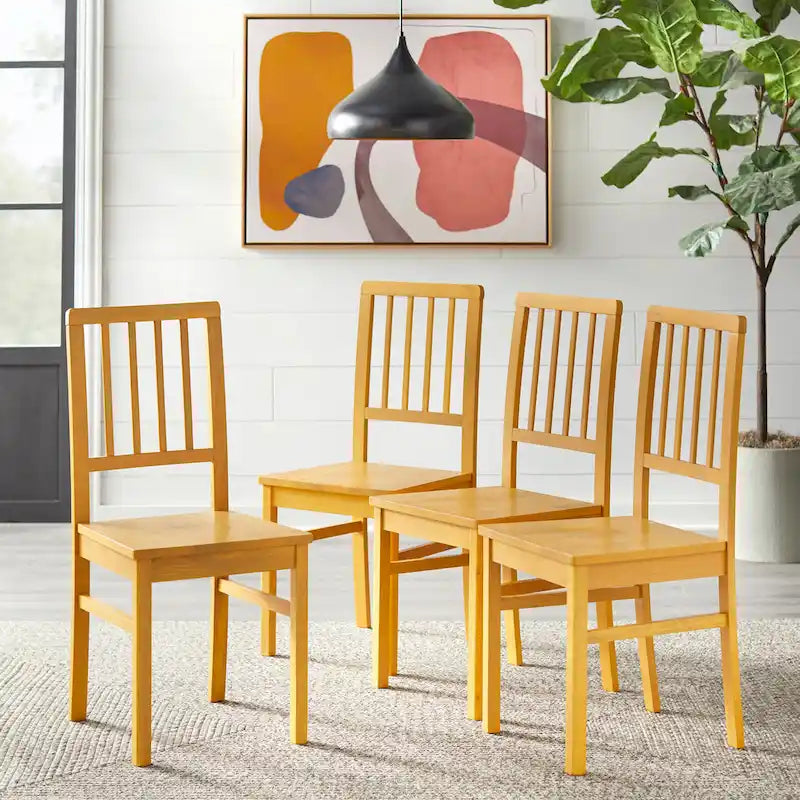 Traditional Rubberwood Dining Chair with Scooped Seat and Slatted Back