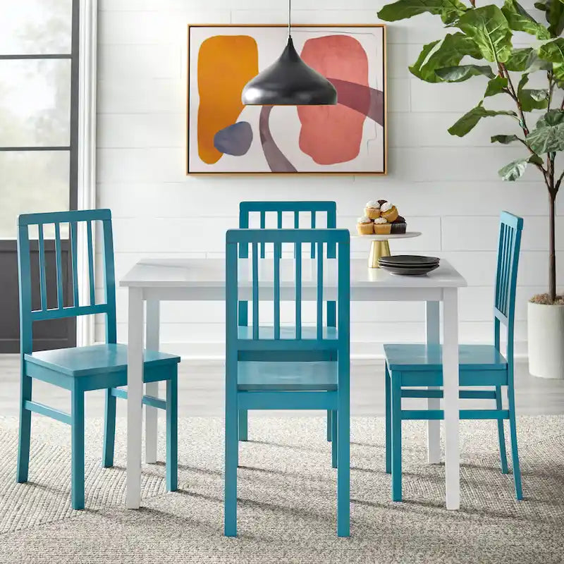 Traditional Rubberwood Dining Chair with Scooped Seat and Slatted Back