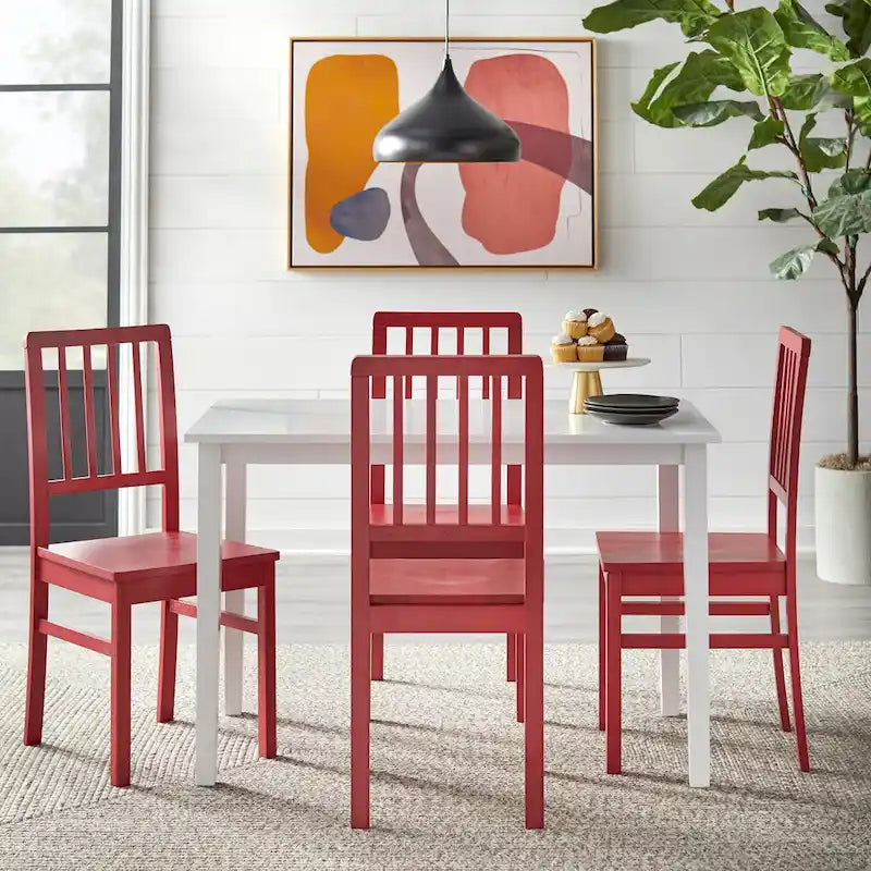 Traditional Rubberwood Dining Chair with Scooped Seat and Slatted Back