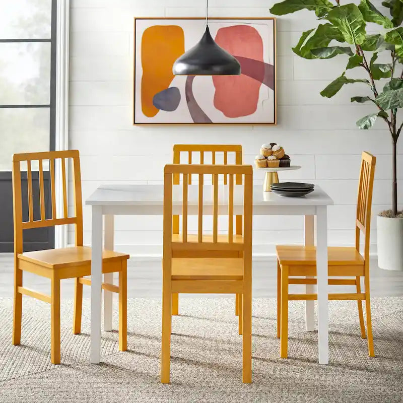 Traditional Rubberwood Dining Chair with Scooped Seat and Slatted Back