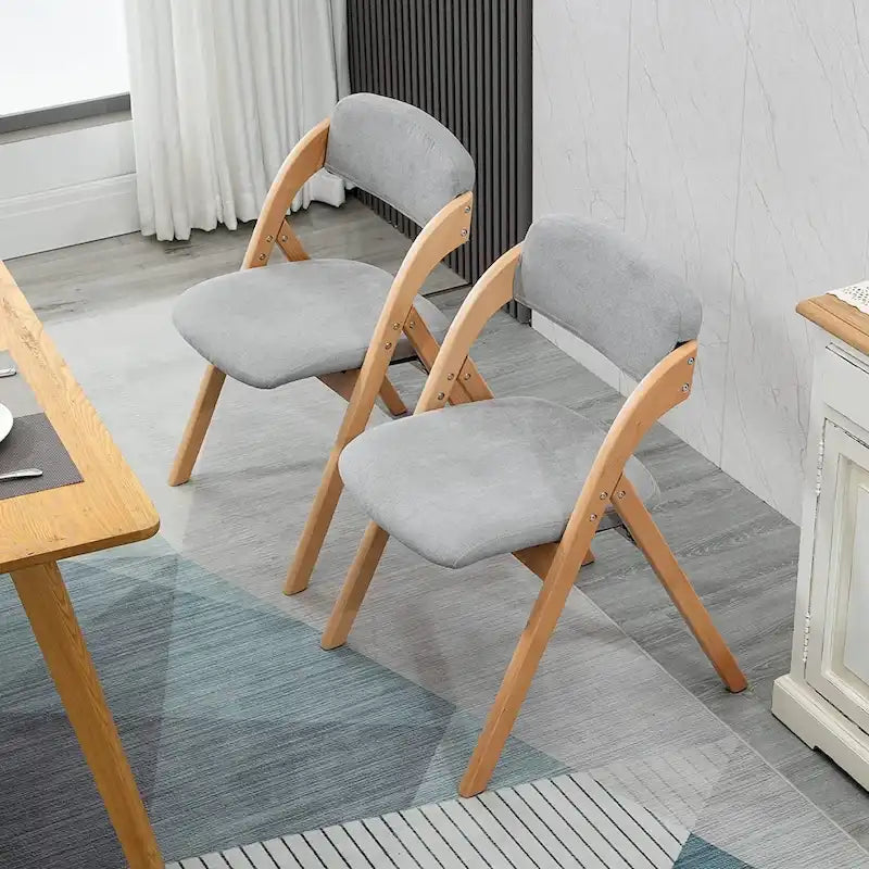 Foldable Beechwood Dining Chair with Padded Seat and Armrests