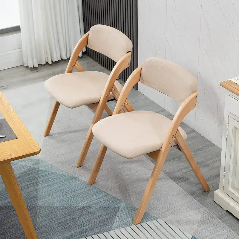 Foldable Beechwood Dining Chair with Padded Seat and Armrests
