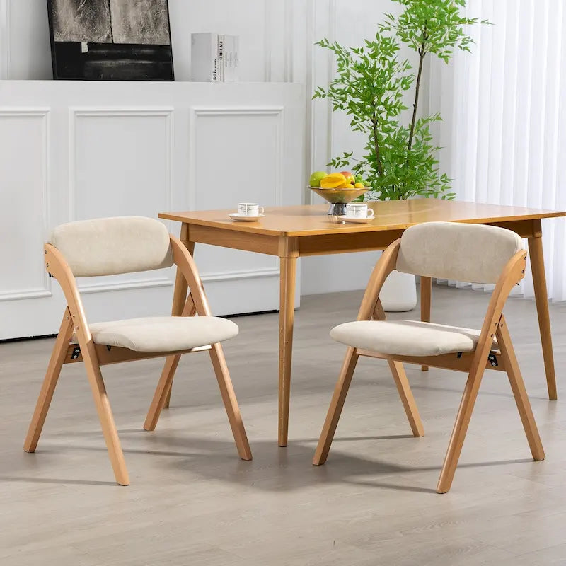 Foldable Beechwood Dining Chair with Padded Seat and Armrests