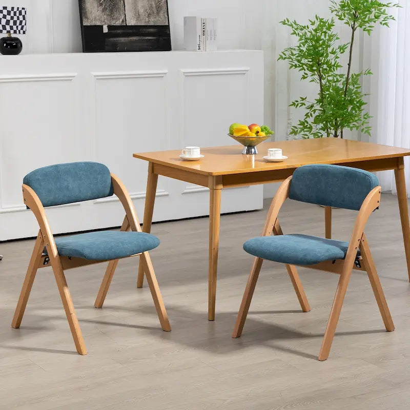 Foldable Beechwood Dining Chair with Padded Seat and Armrests
