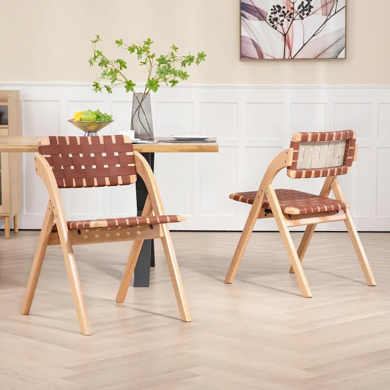 Foldable Beechwood Dining Chair with Padded Seat and Armrests