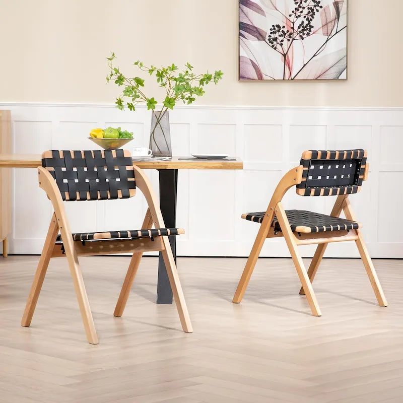 Foldable Beechwood Dining Chair with Padded Seat and Armrests