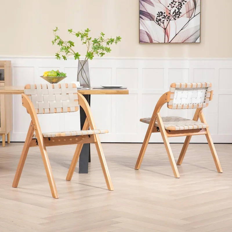 Foldable Beechwood Dining Chair with Padded Seat and Armrests