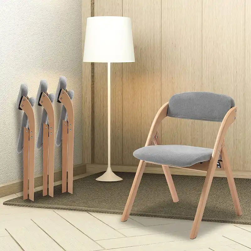 Foldable Beechwood Dining Chair with Padded Seat and Armrests