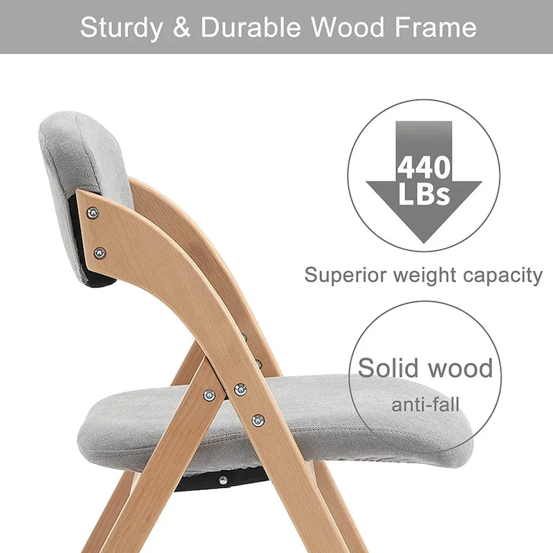 Foldable Beechwood Dining Chair with Padded Seat and Armrests