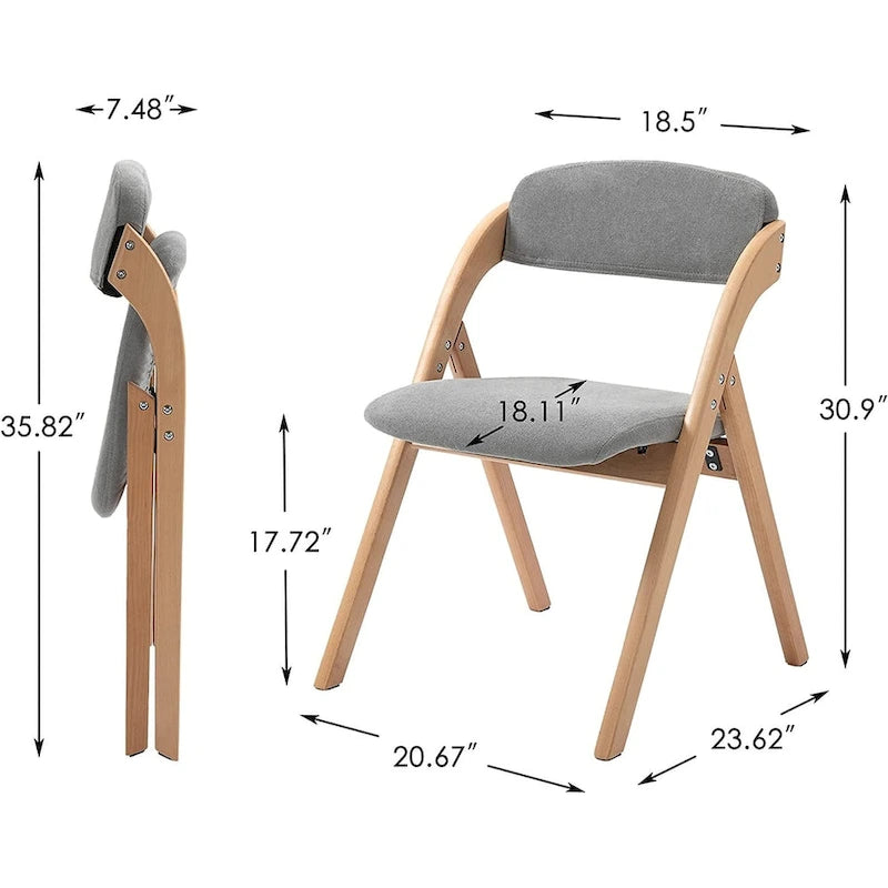 Foldable Beechwood Dining Chair with Padded Seat and Armrests