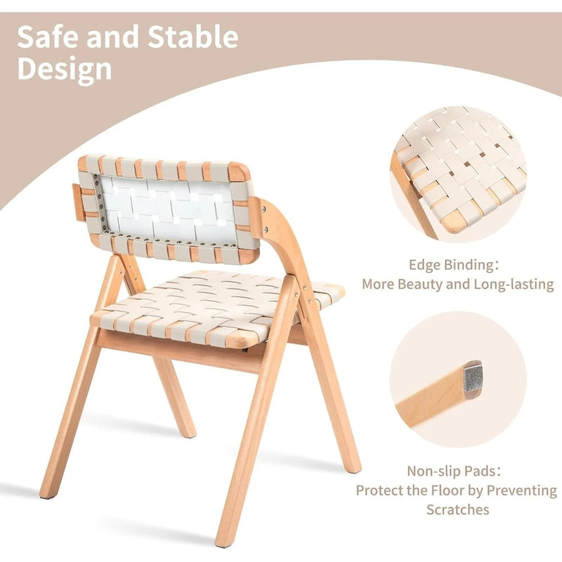 Foldable Beechwood Dining Chair with Padded Seat and Armrests