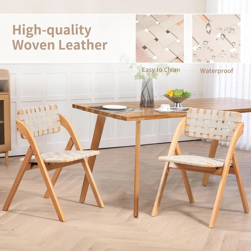 Foldable Beechwood Dining Chair with Padded Seat and Armrests