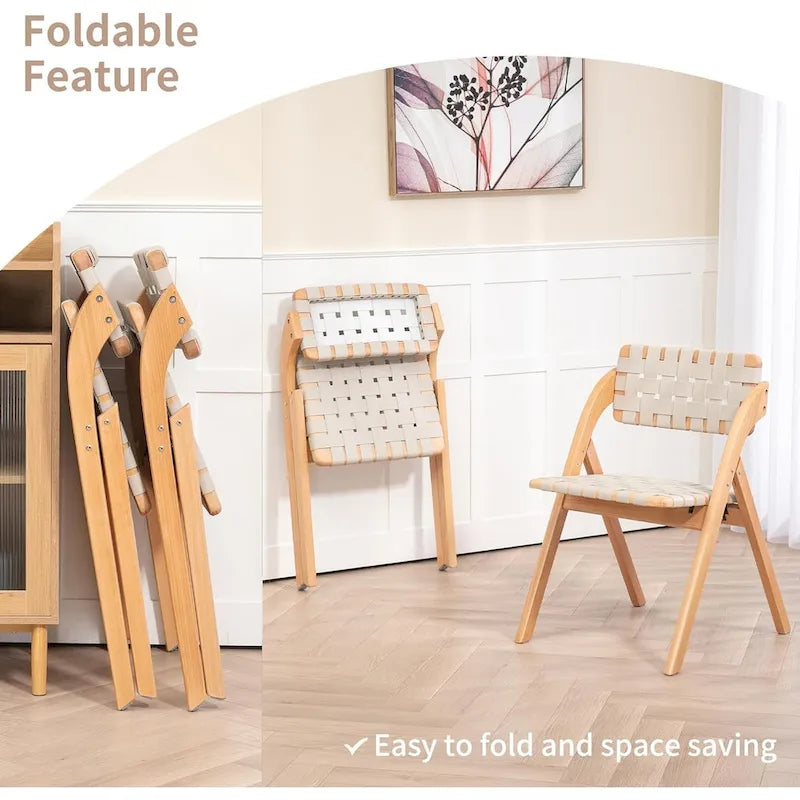 Foldable Beechwood Dining Chair with Padded Seat and Armrests