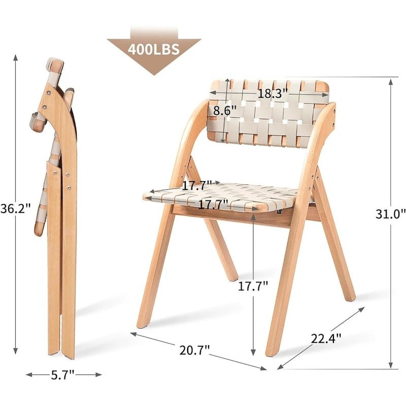 Foldable Beechwood Dining Chair with Padded Seat and Armrests