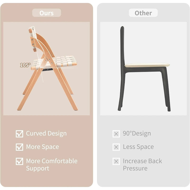 Foldable Beechwood Dining Chair with Padded Seat and Armrests