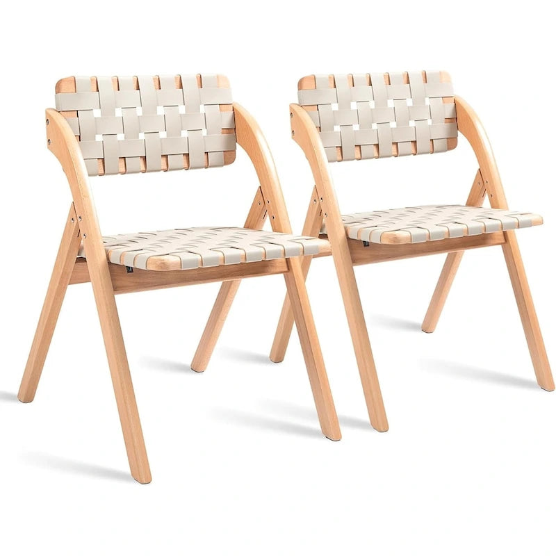 Foldable Beechwood Dining Chair with Padded Seat and Armrests
