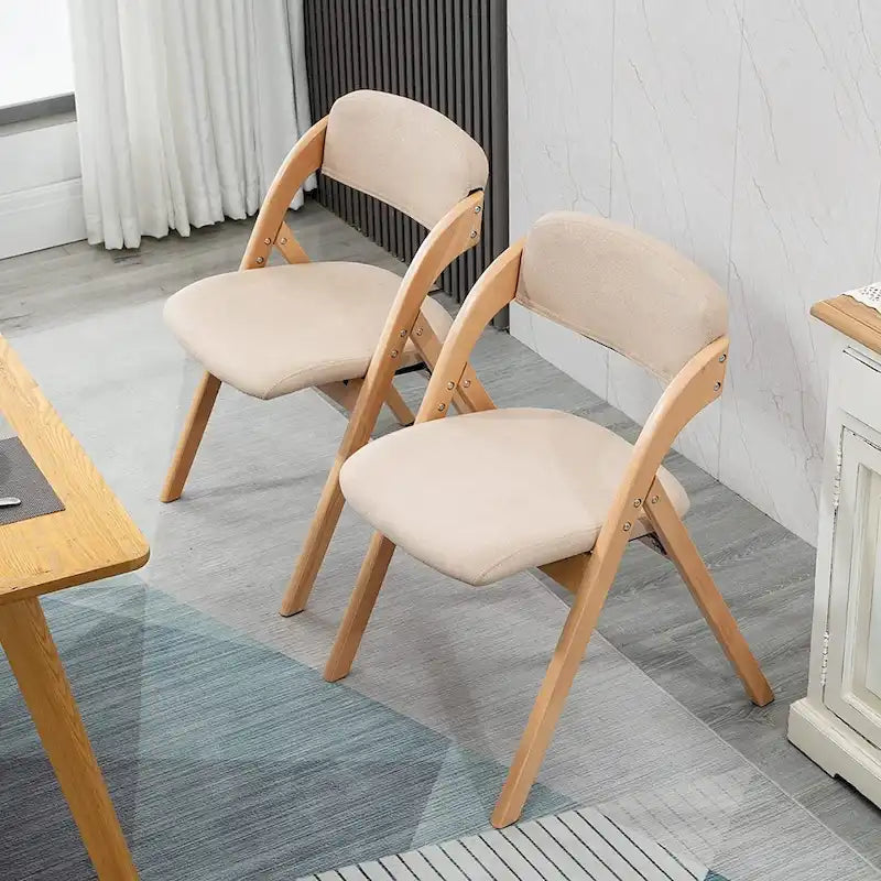 Foldable Beechwood Dining Chair with Padded Seat and Armrests