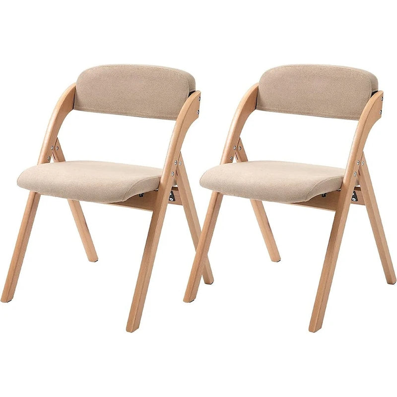 Foldable Beechwood Dining Chair with Padded Seat and Armrests
