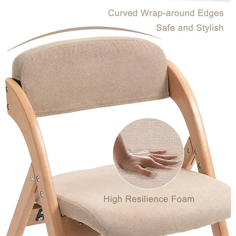 Foldable Beechwood Dining Chair with Padded Seat and Armrests
