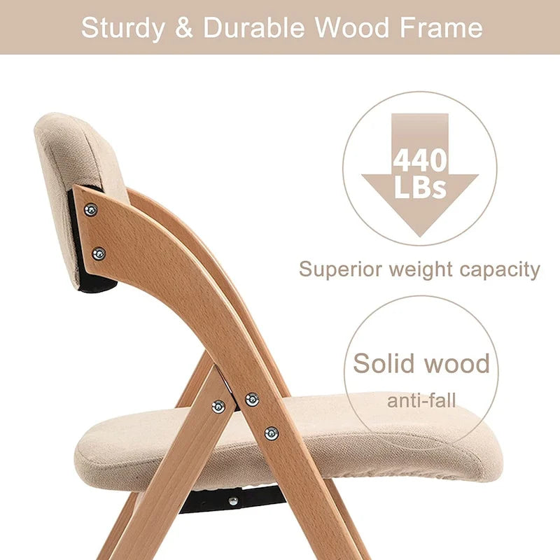 Foldable Beechwood Dining Chair with Padded Seat and Armrests