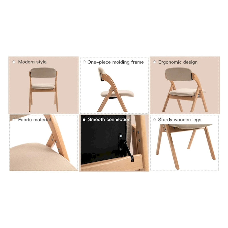 Foldable Beechwood Dining Chair with Padded Seat and Armrests