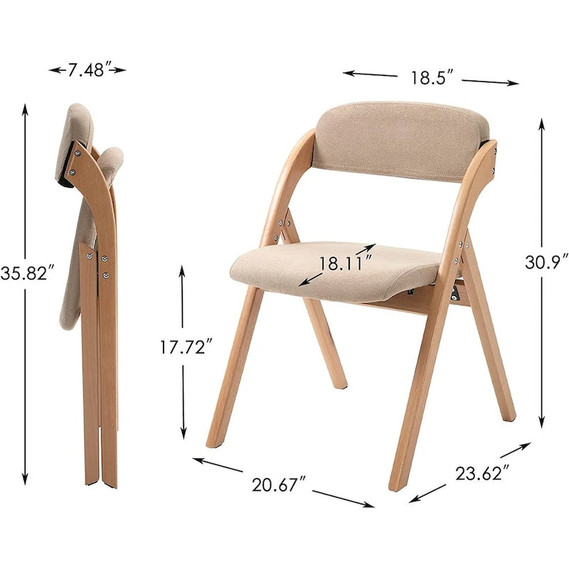 Foldable Beechwood Dining Chair with Padded Seat and Armrests